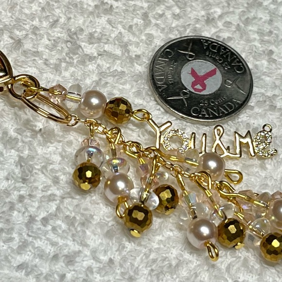 Purse bling keychain or laptop clip -gold and white pearl - Picture 2 of 12